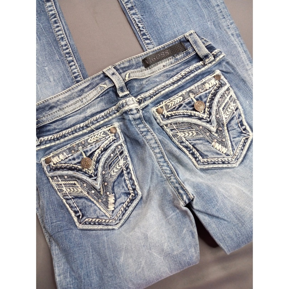 Vigoss Bootcut Jeans Womens 25x32 Classic Fit Embellished Blue Denim Medium Wash